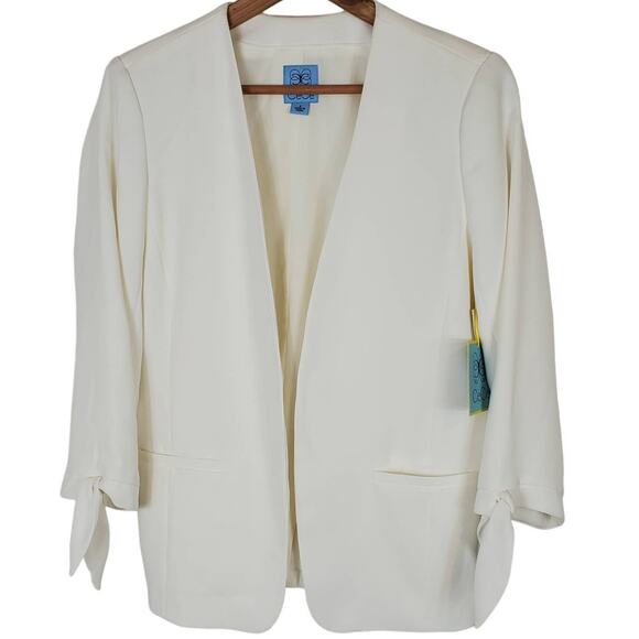 NWT Cece White Open Front Tie Cuff Sleeve Blazer Jacket Women's Size 8 - Picture 1 of 6
